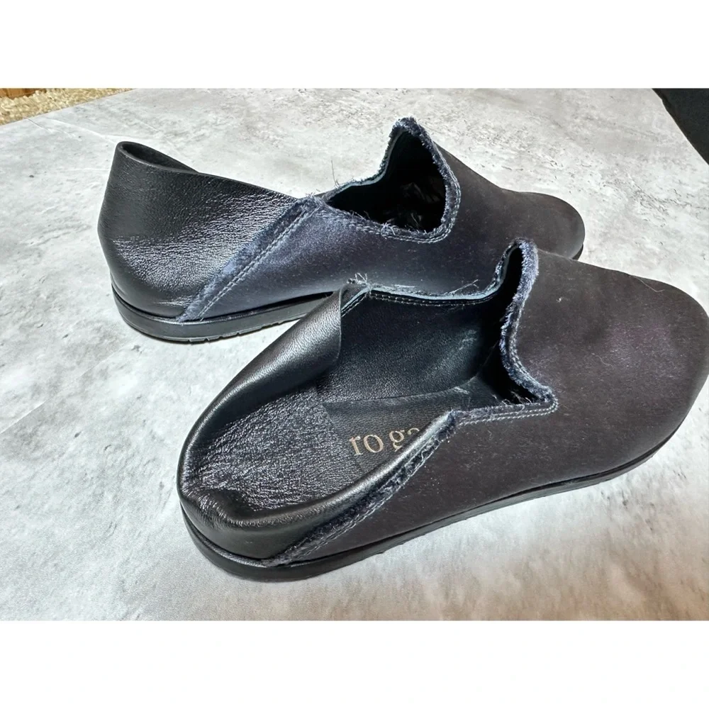RARE Pedro Garcia Yamir satin leather slipper flat loafers gunmetal‎ blue/black